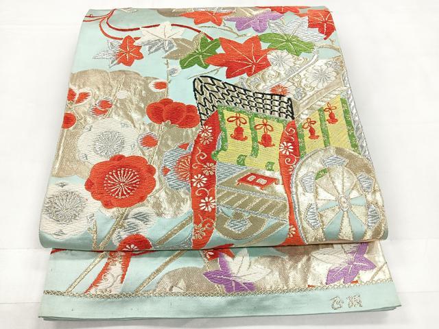 平和屋着物◎六通柄袋帯 唐織 御所車花文 金銀糸 正絹 逸品 CABC1842nb