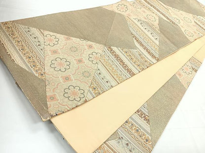 平和屋着物◎六通柄袋帯 切嵌花文 金糸 正絹 逸品 CABC1844nb