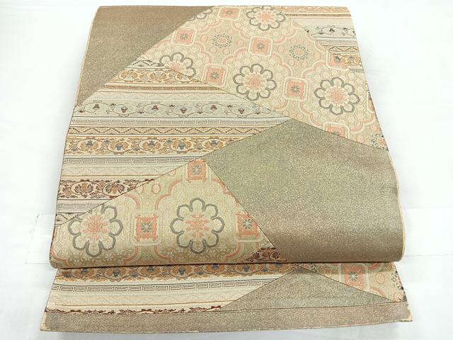 平和屋着物◎六通柄袋帯 切嵌花文 金糸 正絹 逸品 CABC1844nb