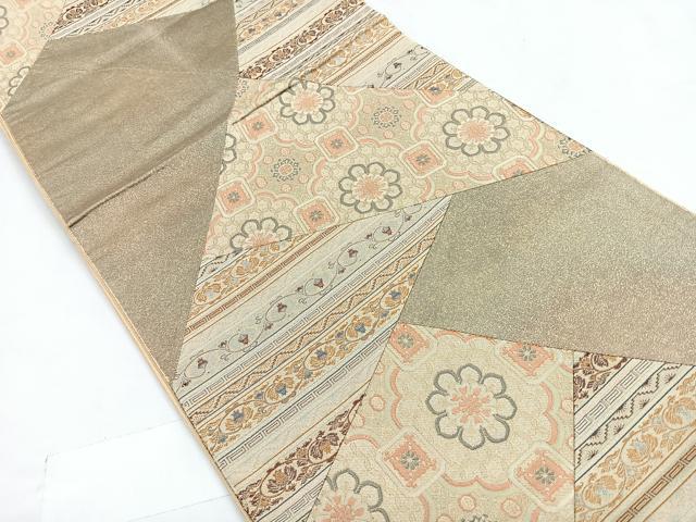 平和屋着物◎六通柄袋帯 切嵌花文 金糸 正絹 逸品 CABC1844nb