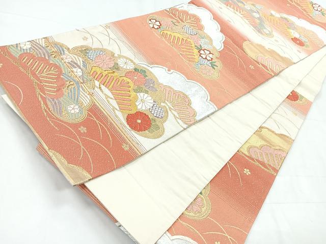 平和屋着物◎六通柄袋帯 唐織 綾綴 能衣松寿文 金銀糸 正絹 逸品 CABC1860nb