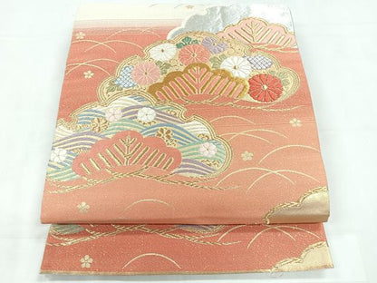 平和屋着物◎六通柄袋帯 唐織 綾綴 能衣松寿文 金銀糸 正絹 逸品 CABC1860nb