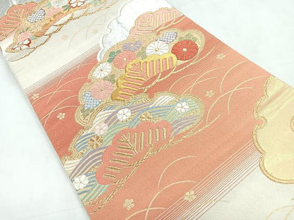 平和屋着物◎六通柄袋帯 唐織 綾綴 能衣松寿文 金銀糸 正絹 逸品 CABC1860nb