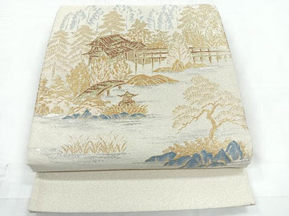 平和屋着物◎太鼓柄袋帯 綴れ 風景文 金銀糸 正絹 逸品 CABC1868nb