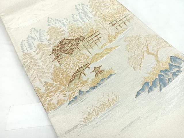 平和屋着物◎太鼓柄袋帯 綴れ 風景文 金銀糸 正絹 逸品 CABC1868nb