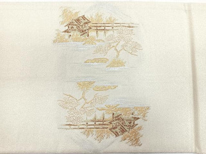 平和屋着物◎太鼓柄袋帯 綴れ 風景文 金銀糸 正絹 逸品 CABC1868nb