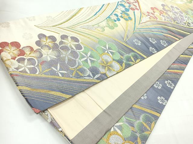 平和屋着物◎両面 六通柄袋帯 梅 松 金銀糸 正絹 逸品 CABC1872nb