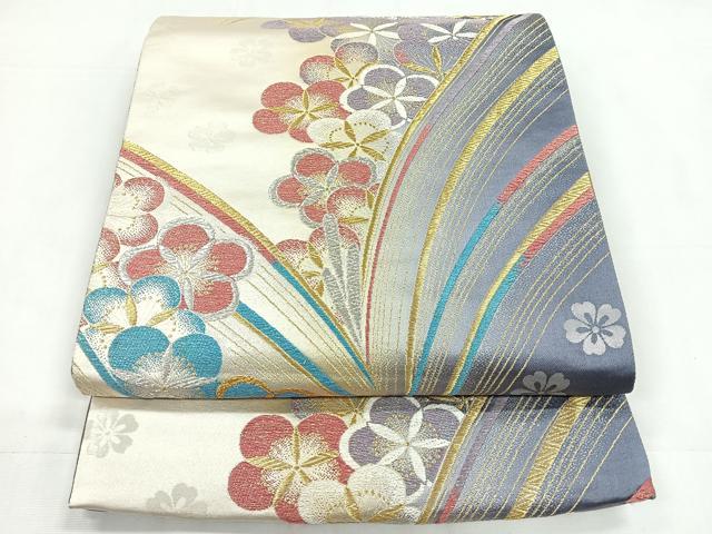 平和屋着物◎両面 六通柄袋帯 梅 松 金銀糸 正絹 逸品 CABC1872nb
