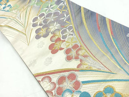 平和屋着物◎両面 六通柄袋帯 梅 松 金銀糸 正絹 逸品 CABC1872nb