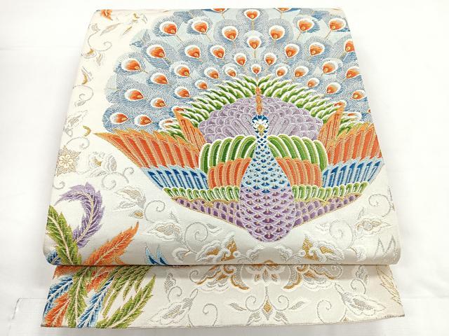 平和屋着物◎六通柄袋帯 孔雀花文 金銀糸 正絹 逸品 CABC1884nb