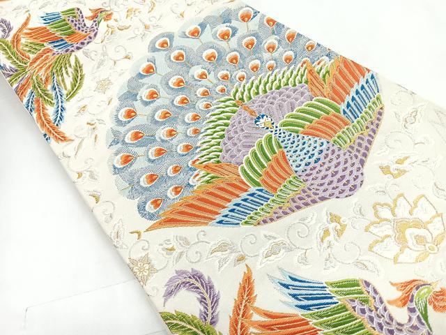 平和屋着物◎六通柄袋帯 孔雀花文 金銀糸 正絹 逸品 CABC1884nb