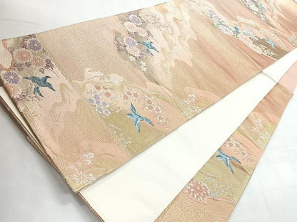 平和屋着物◎六通柄袋帯 唐織 花鳥文 金糸 正絹 逸品 CABC1886nb