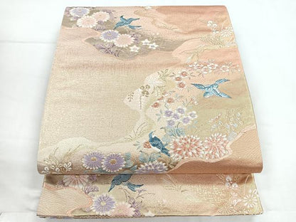 平和屋着物◎六通柄袋帯 唐織 花鳥文 金糸 正絹 逸品 CABC1886nb
