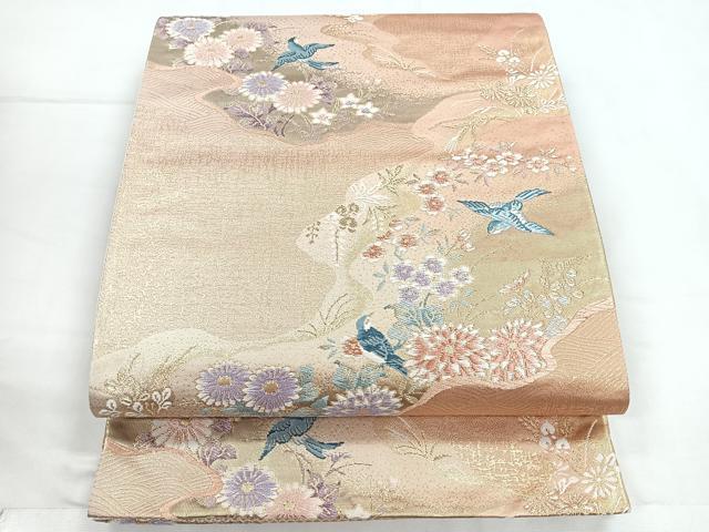 平和屋着物◎六通柄袋帯 唐織 花鳥文 金糸 正絹 逸品 CABC1886nb