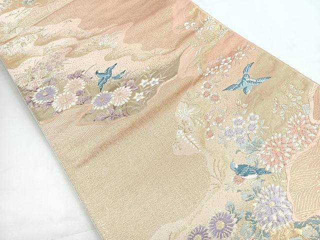 平和屋着物◎六通柄袋帯 唐織 花鳥文 金糸 正絹 逸品 CABC1886nb