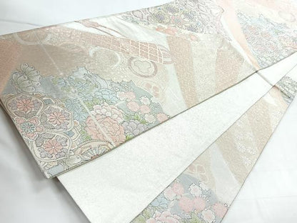 平和屋着物◎佐賀錦　六通柄袋帯　吉祥花文　銀糸　正絹　逸品　CABC1887nb