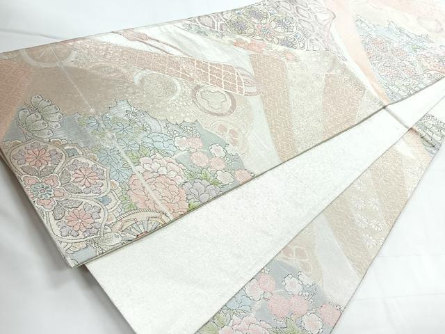 平和屋着物◎佐賀錦　六通柄袋帯　吉祥花文　銀糸　正絹　逸品　CABC1887nb