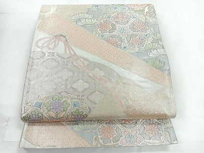 平和屋着物◎佐賀錦　六通柄袋帯　吉祥花文　銀糸　正絹　逸品　CABC1887nb