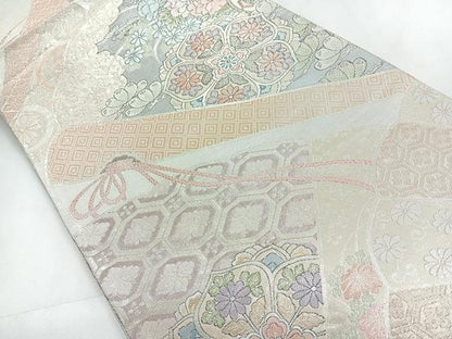 平和屋着物◎佐賀錦　六通柄袋帯　吉祥花文　銀糸　正絹　逸品　CABC1887nb