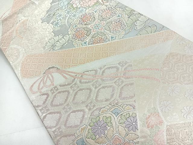 平和屋着物◎佐賀錦　六通柄袋帯　吉祥花文　銀糸　正絹　逸品　CABC1887nb