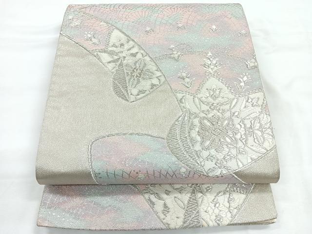 平和屋着物◎六通柄袋帯 草花文 銀糸 正絹 逸品 CABC1898nb