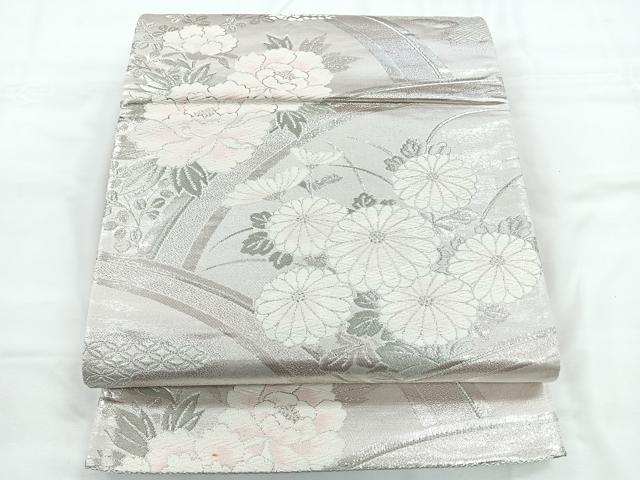 平和屋着物◎六通柄袋帯　唐織　地紙花文　銀糸　正絹　逸品　CABC1899nb