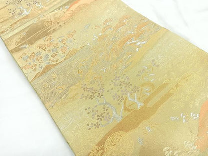 平和屋着物◎六通柄袋帯 風景文 金銀糸 正絹 逸品 CABC1900nb