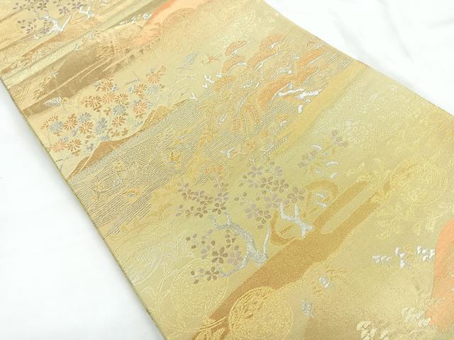 平和屋着物◎六通柄袋帯 風景文 金銀糸 正絹 逸品 CABC1900nb