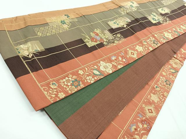 平和屋着物◎両面 六通柄袋帯 唐織 短冊花文 正絹 逸品 CABC1907nb