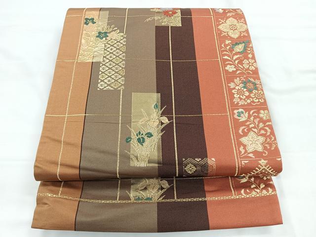 平和屋着物◎両面 六通柄袋帯 唐織 短冊花文 正絹 逸品 CABC1907nb