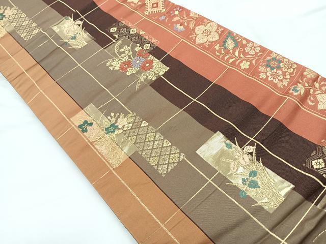平和屋着物◎両面 六通柄袋帯 唐織 短冊花文 正絹 逸品 CABC1907nb
