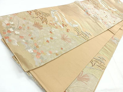 平和屋着物◎六通柄袋帯 飛鶴花文 金銀糸 正絹 逸品 CABC1910nb