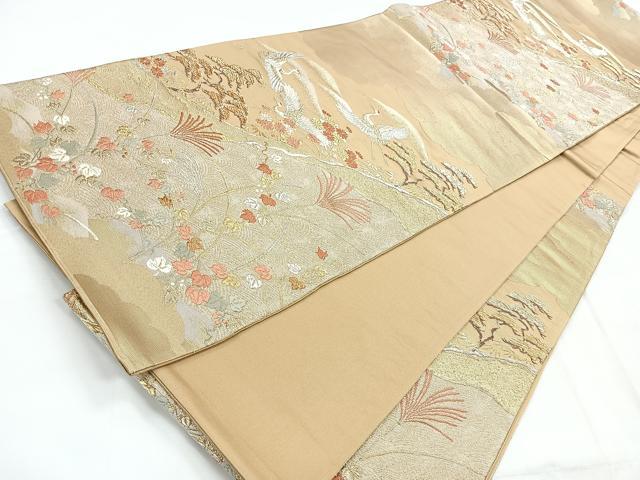 平和屋着物◎六通柄袋帯 飛鶴花文 金銀糸 正絹 逸品 CABC1910nb