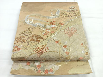 平和屋着物◎六通柄袋帯 飛鶴花文 金銀糸 正絹 逸品 CABC1910nb