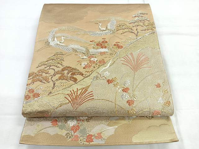 平和屋着物◎六通柄袋帯 飛鶴花文 金銀糸 正絹 逸品 CABC1910nb