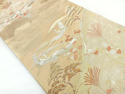 平和屋着物◎六通柄袋帯 飛鶴花文 金銀糸 正絹 逸品 CABC1910nb
