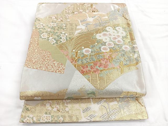 平和屋着物◎六通柄袋帯 創作 笹岡秀水 琳派写 金銀糸 正絹 逸品 CABC1911nb