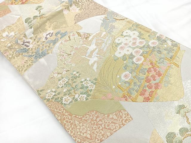 平和屋着物◎六通柄袋帯 創作 笹岡秀水 琳派写 金銀糸 正絹 逸品 CABC1911nb