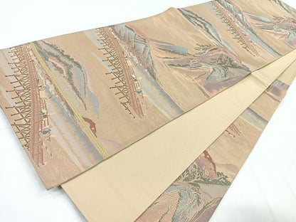 平和屋着物◎六通柄袋帯 双三東海道 金糸 正絹 逸品 CABC1914nb