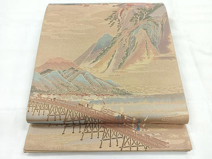 平和屋着物◎六通柄袋帯 双三東海道 金糸 正絹 逸品 CABC1914nb