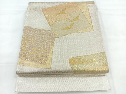 平和屋着物◎六通柄袋帯 飛鶴文 金銀糸 正絹 逸品 CABC1915nb