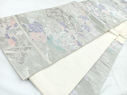 平和屋着物◎六通柄袋帯 唐織 鳳凰花文 銀糸 正絹 逸品 CABC1916nb