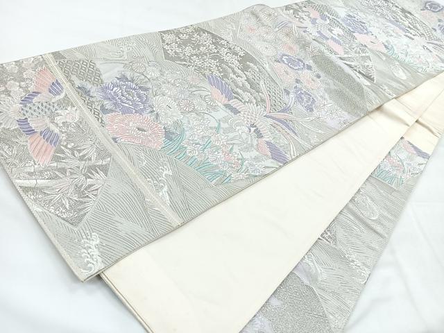 平和屋着物◎六通柄袋帯 唐織 鳳凰花文 銀糸 正絹 逸品 CABC1916nb