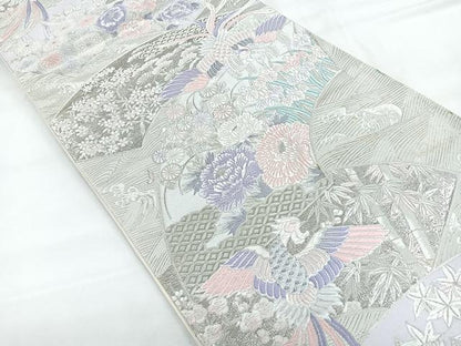 平和屋着物◎六通柄袋帯 唐織 鳳凰花文 銀糸 正絹 逸品 CABC1916nb