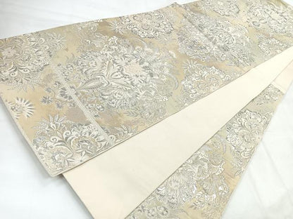 平和屋着物◎六通柄袋帯 正倉院花文 銀糸 正絹 逸品 CABC1923nb