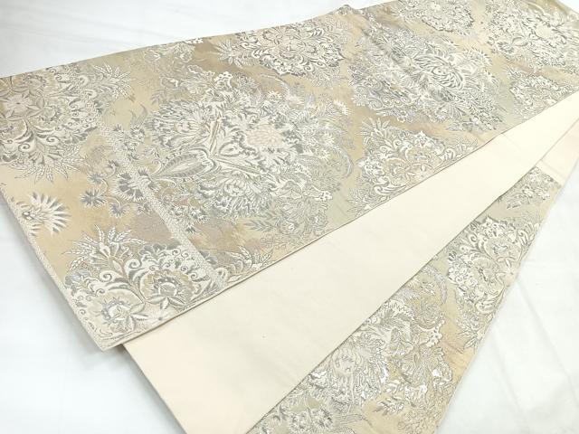 平和屋着物◎六通柄袋帯 正倉院花文 銀糸 正絹 逸品 CABC1923nb