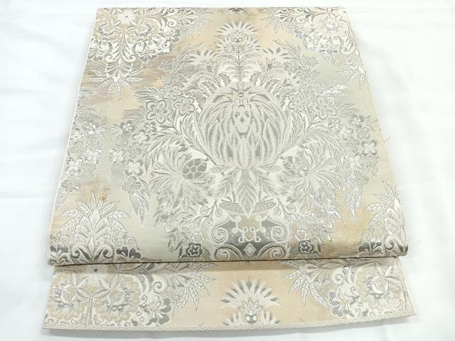 平和屋着物◎六通柄袋帯 正倉院花文 銀糸 正絹 逸品 CABC1923nb