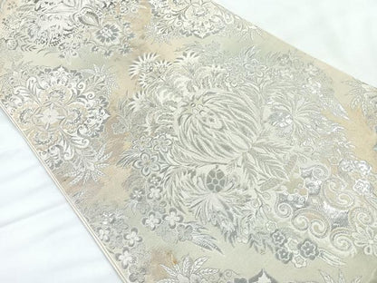 平和屋着物◎六通柄袋帯 正倉院花文 銀糸 正絹 逸品 CABC1923nb