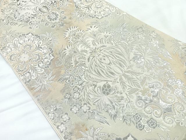 平和屋着物◎六通柄袋帯 正倉院花文 銀糸 正絹 逸品 CABC1923nb