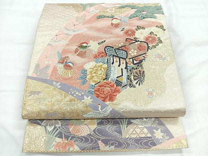 平和屋着物◎六通柄袋帯 唐織 九百錦 慶長鴛鴦文 金糸 正絹 逸品 CABC1926nb